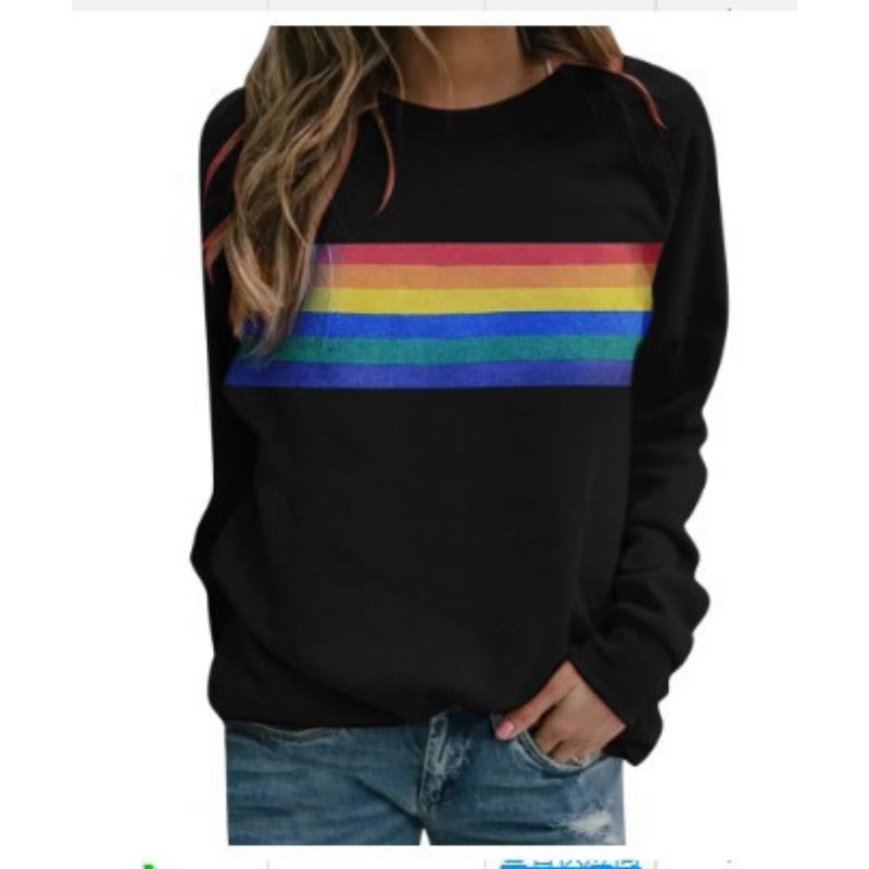 Wholesale Cotton Color Striped Printed Round Neck Pullover Long Sleeves